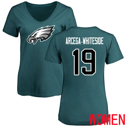 Women Philadelphia Eagles #19 JJ Arcega-Whiteside Green Name and Number Logo Slim Fit NFL T Shirt